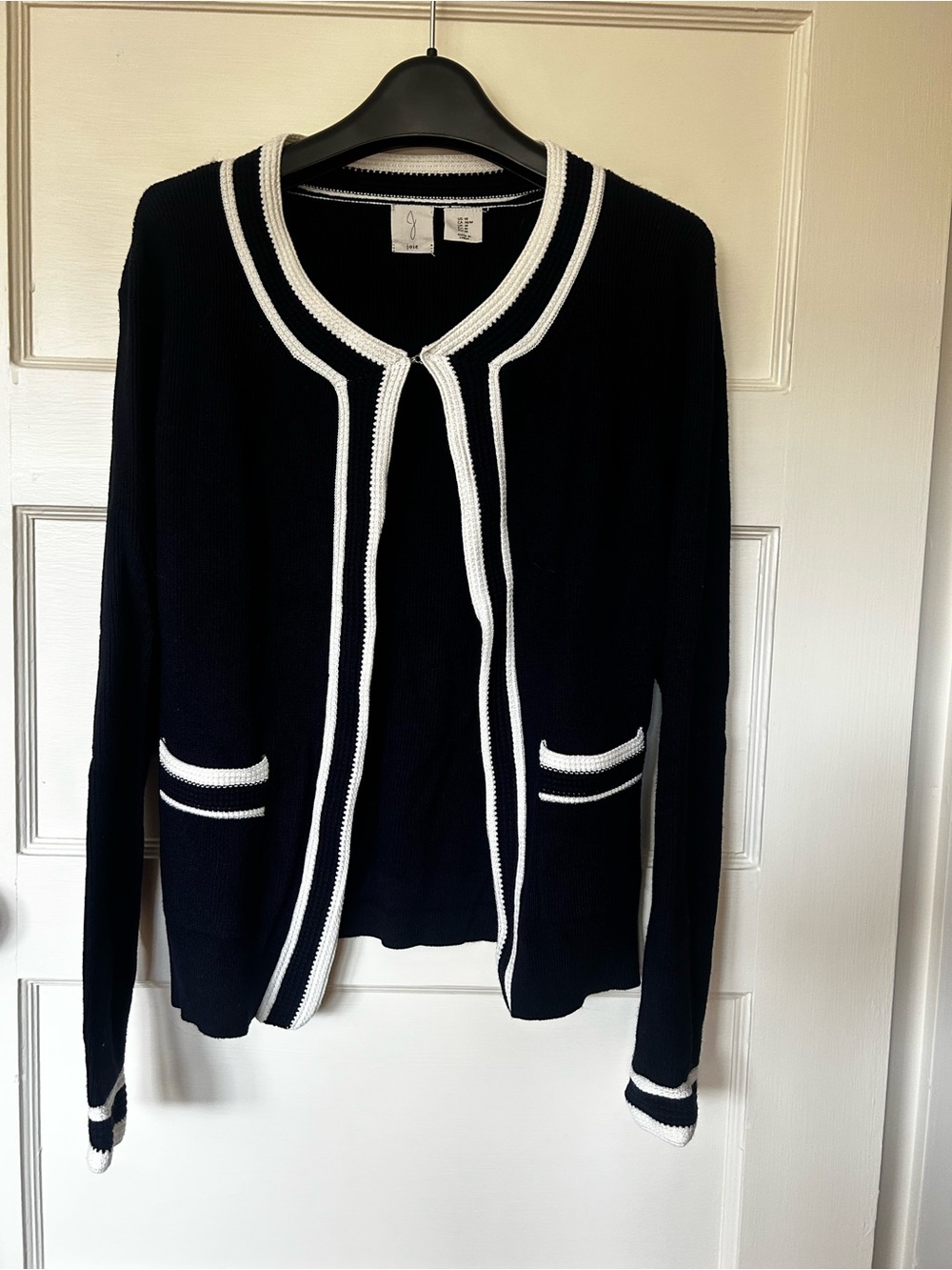 Joie Navy Cardigan with White Trim Accents